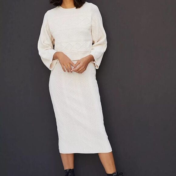 ANTHROPOLOGIE NWT White Hayden Sweater Midi Dress XL - Picture 2 of 3